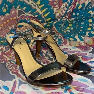 Fun shiny silver strap heels!